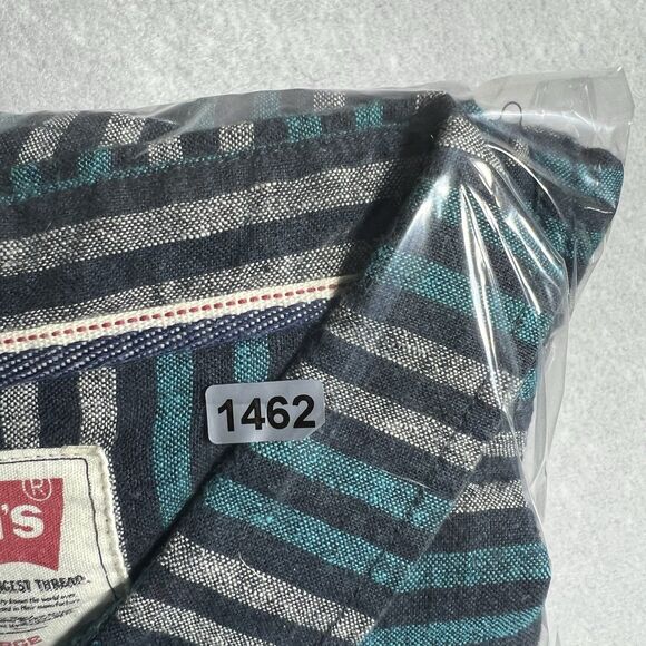 Levi's Button Up Shirt Linen Blend Striped Men's Size XL Green/Blue/Black - Picture 10 of 10